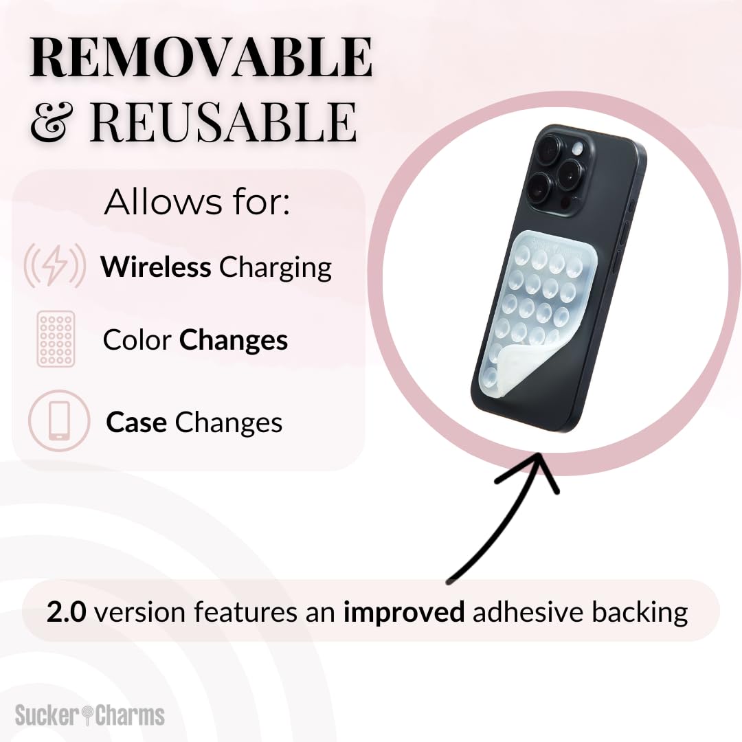 2.0 Removable And Reusable Adhesive, Silicone Suction Phone Mount, Cell Phone Accessory, Hands-Free Mirror Phone Holder, Tiktok